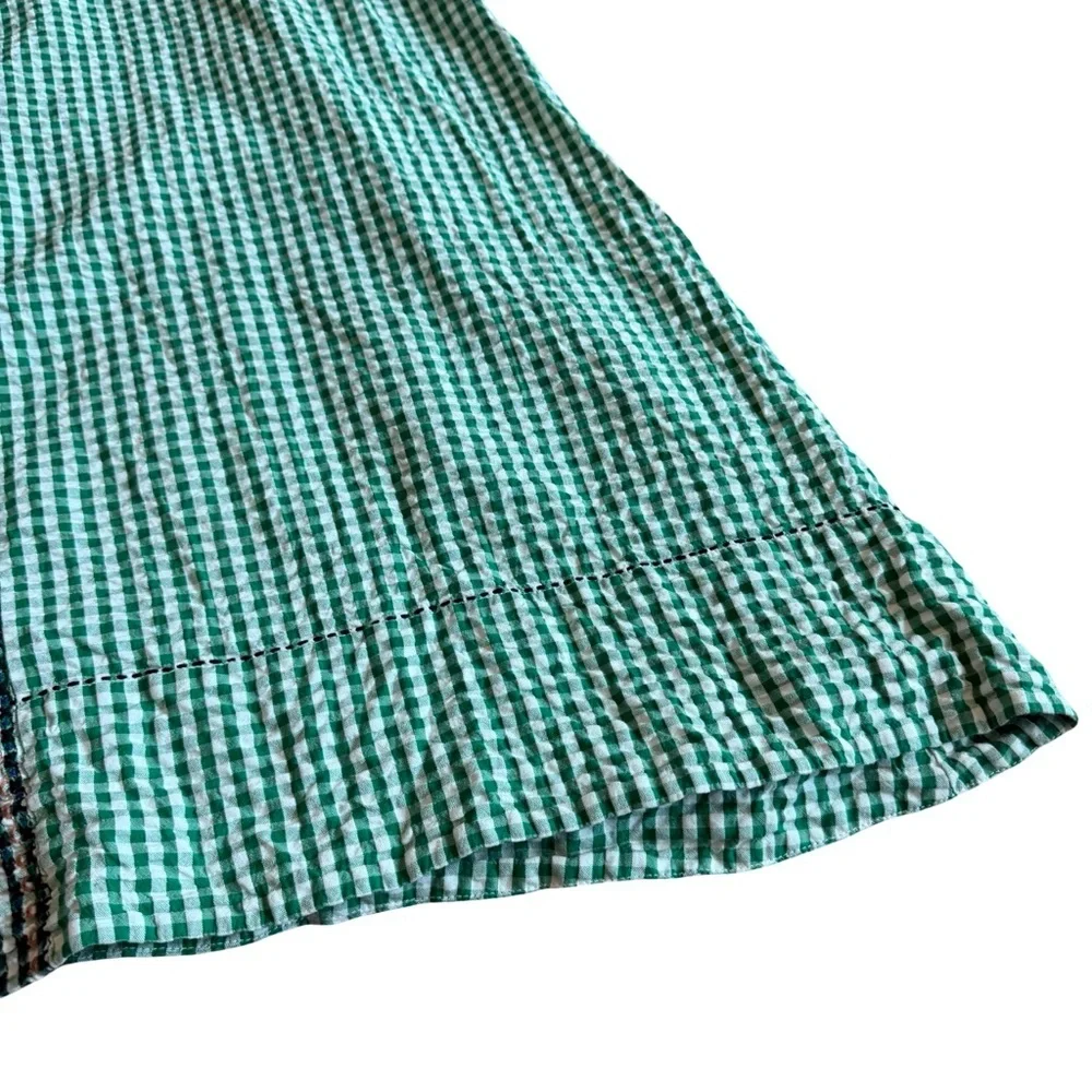 Free People Cass Midi Dress Green White Gingham Boho Stretch Gauze Size Small